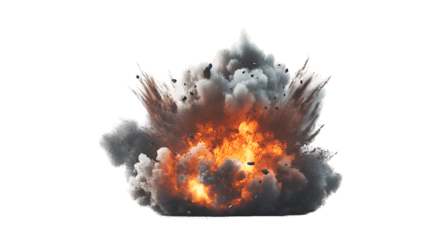 Dramatic explosion creating a powerful cloud of smoke and vibrant fire capturing the chaotic energy of a violent event png