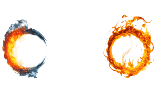 Illustration showcasing a dynamic contrast between vibrant swirling fire and a mystical icy orb representing the elemental balance of heat and cold. png