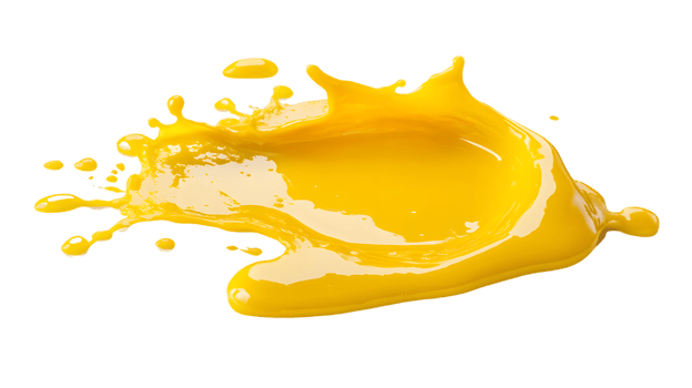 Dynamic splash of vibrant yellow paint creating an energetic and creative atmosphere filled with artistic expression and motion. png