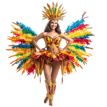Woman wearing Samba dance costume, carnival concept isolate on transparent background png