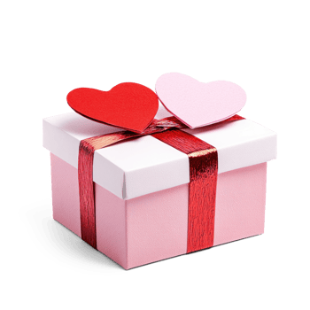 Gift box with two red and pink hearts side view isolate on transparent background png