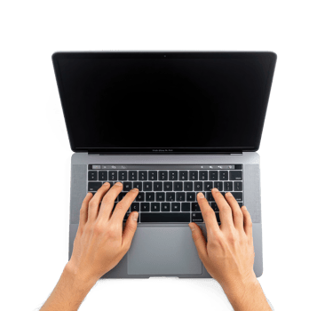 Hands Using laptop top view isolate on transparent background png