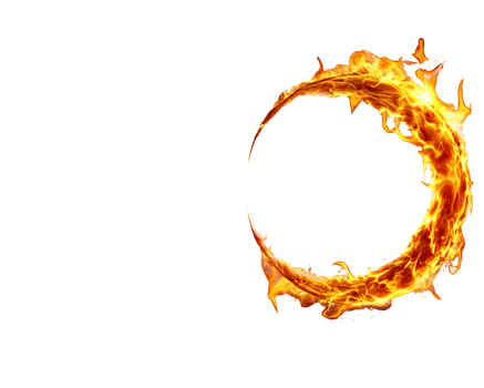 Vibrant circular flames creating dynamic energy against a contrasting black background, embodying heat and intensity in a captivating visual representation. png