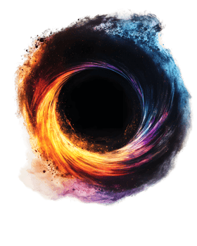 Vibrant spiral of swirling energy with a dark center surrounded by cosmic hues creating a sense of dynamic movement and depth in an abstract design png