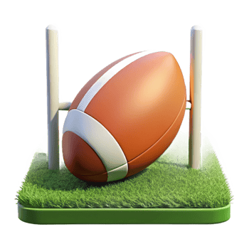 3D rugby ball placed on grassy ground. png