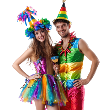 Couple celebrating carnival, standing isolate on transparent background png