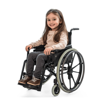 Smiling little girl in wheel chair isolate on transparent background png