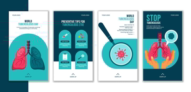 World Tuberculosis Day Social Media Stories Design with Hand-Drawn Flat Cartoon Style vector