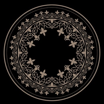 Oriental round floral ornament with arabesques and floral elements. Traditional classic round gold ornament. Vintage gold pattern with arabesques for round surfac, sandblasting, ceramics, embroidery vector
