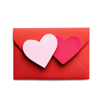 Two heart red and pink on red envelope top view isolate on transparent background png