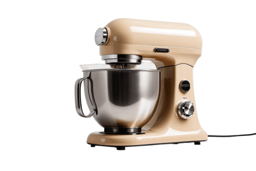 Beige blod electric mixer with stainless steel adds modern style png