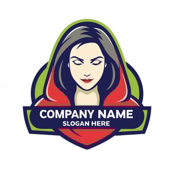 a woman in a red hoodie logo design vector