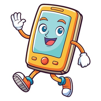 a cartoon cell phone running and waving vector