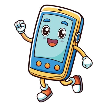cartoon mobile phone character running and waving vector
