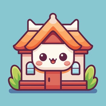 a cute house with a cat on top kawaii vector