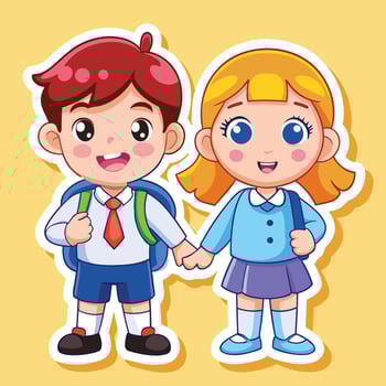 sticker of boy and girl on a white background vector