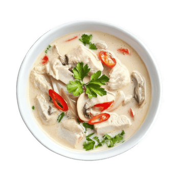 Chicken soup with mushrooms in a bowl. Tom Kha Gai png