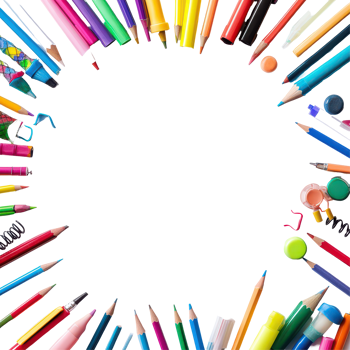 Colorful school stationery supplies arranged on a transparent background ready for creative projects and learning activities, A School colored stationery supplies, transparent background. png