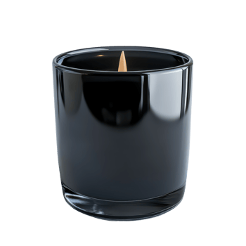 Elegant black glass candle for elegant decor and ambiance on a clean transparent background, Black glass candle isolated on transparent background png