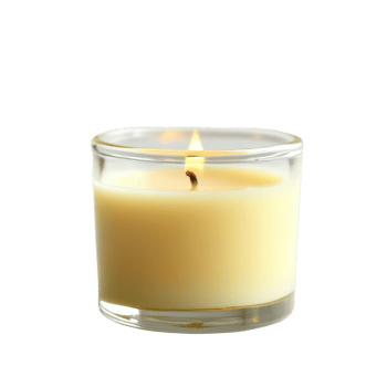 Elegant wax candle glowing in a glass holder on a pristine transparent background, perfect for creating a calming ambiance, beautiful wax candle in glass holder transparent background png