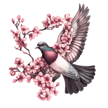 Asian pigeonwing flower and a dove perched among delicate pink blossoms on a transparent background, Asian pigeonwings flowe on wtransparent png
