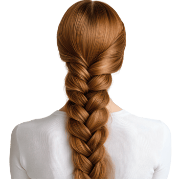 A long braid cascades down the back of a person with light brown hair against a transparent background, A long braid light brown hair, transparent background. png