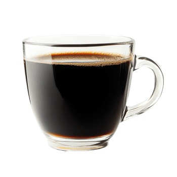A glass cup filled with black coffee on a simple transparent background showcasing the rich brew, Black coffee in glass cup on transparent background png