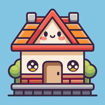a cartoon house with a roof and windows on a white background vector
