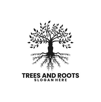 Vintage Natural Tree logo design template. Tree and roots logo illustration. Tree of life logo design inspiration vector