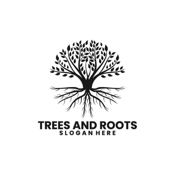 Natural Tree logo . Tree and roots logo illustration. Tree of life logo design inspiration vector