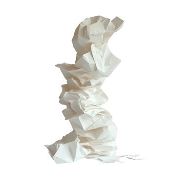 Artful chaos through a tower of crumpled papers highlighting creative expression and artistic form, Artful Chaos A Tower Crumpled Papers, transparent background. png