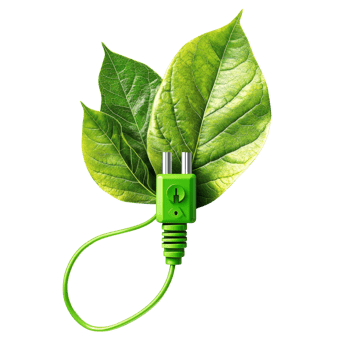 Green leaves and a green power plug symbolize eco friendly energy png