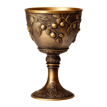 Antique goblet with intricate leaf designs displayed on a transparent background, antique goblet isolated on transparent background png