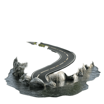 A unique floating road winds through a rocky island surrounded by calm water in a serene, 3D realistic a Floating Road on Rocky Island, isolated on transparent background Background png