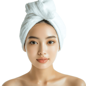 Asian woman relaxing in a spa environment with a towel wrapped around her head, Asian Woman with Towel Wrapped Around Head, Spa and Skincare Concept Isolated on transparent background png