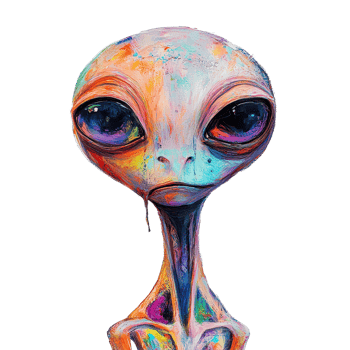 An ethereal alien creature with large eyes and a vibrant hue displays a mix of colors, Beautiful Alien Extraterrestrial Being on transparent background png