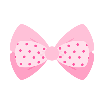 Illustration of a light pink bow tied in 3 layers, the top layer has dark pink polka dots, conveying femininity, elegance, and happiness. png