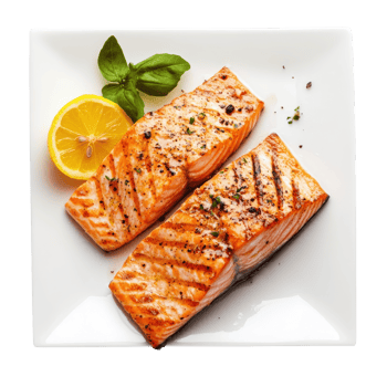 Salmon Lemon Plate on transparent background. png
