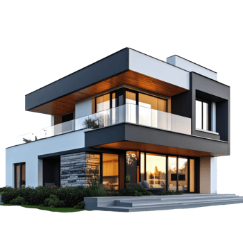 Modern House Design on transparent background. png