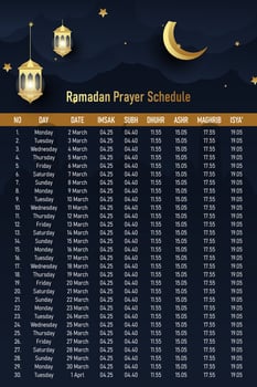 muslim prayer schedule template. islamic or ramadan theme vector