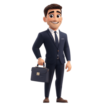 Animated businessman with briefcase on transparent background png