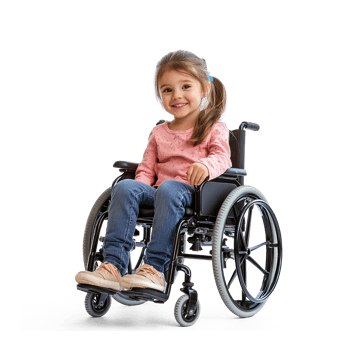 a little girl sitting in a wheelchair on a white background png