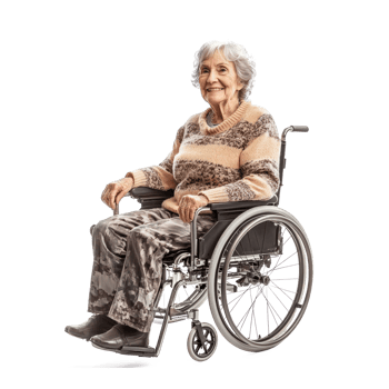elderly woman in wheelchair on transparent background png
