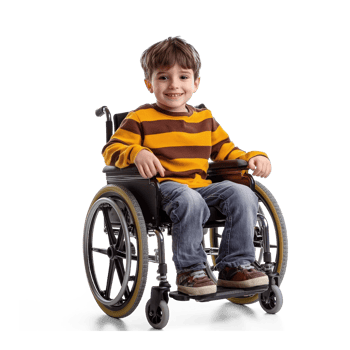 Smiling little boy in wheel chair isolate on transparent background png