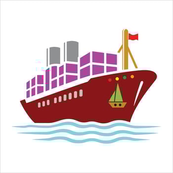 A red cargo ship with a flag on top vector