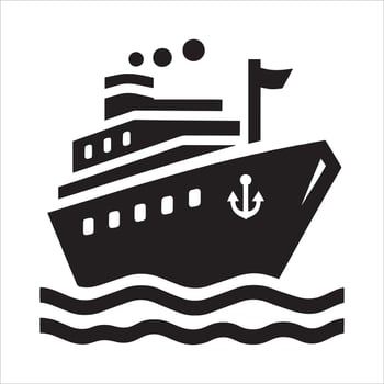 A black and white image of a ship in the ocean vector