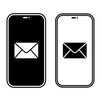 Phone screens with email symbols. Set of black and white message icons vector
