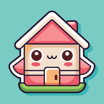 a cute little house with a pink roof and a green roof vector