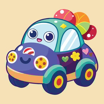 a cartoon car with a balloon on the roof vector