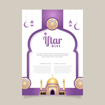 ramadan kareem greeting card template with mosque and lanterns vector